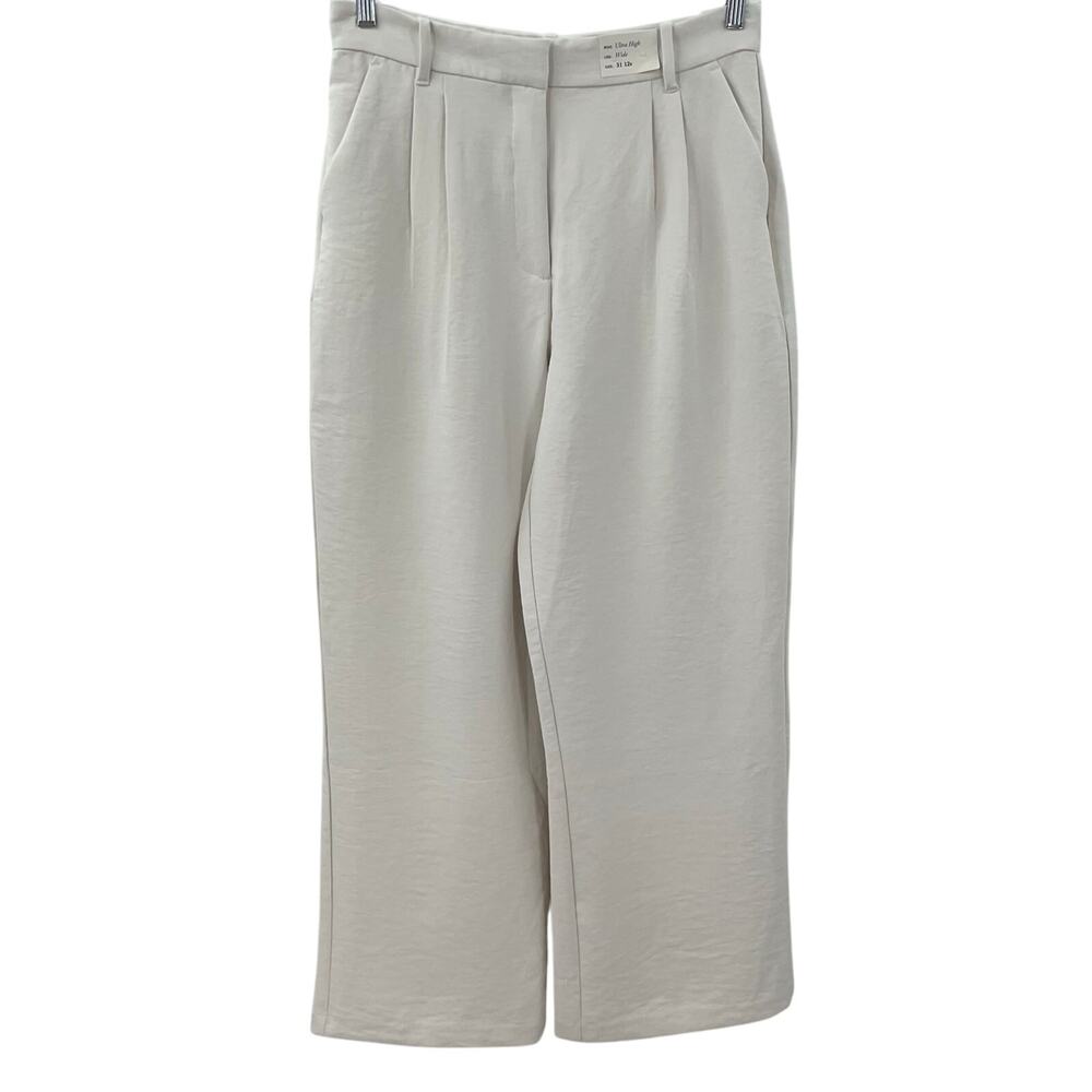 NWT Abercrombie & Fitch 31 / 12 Crepe Ultra High Wide Leg Pant Cream